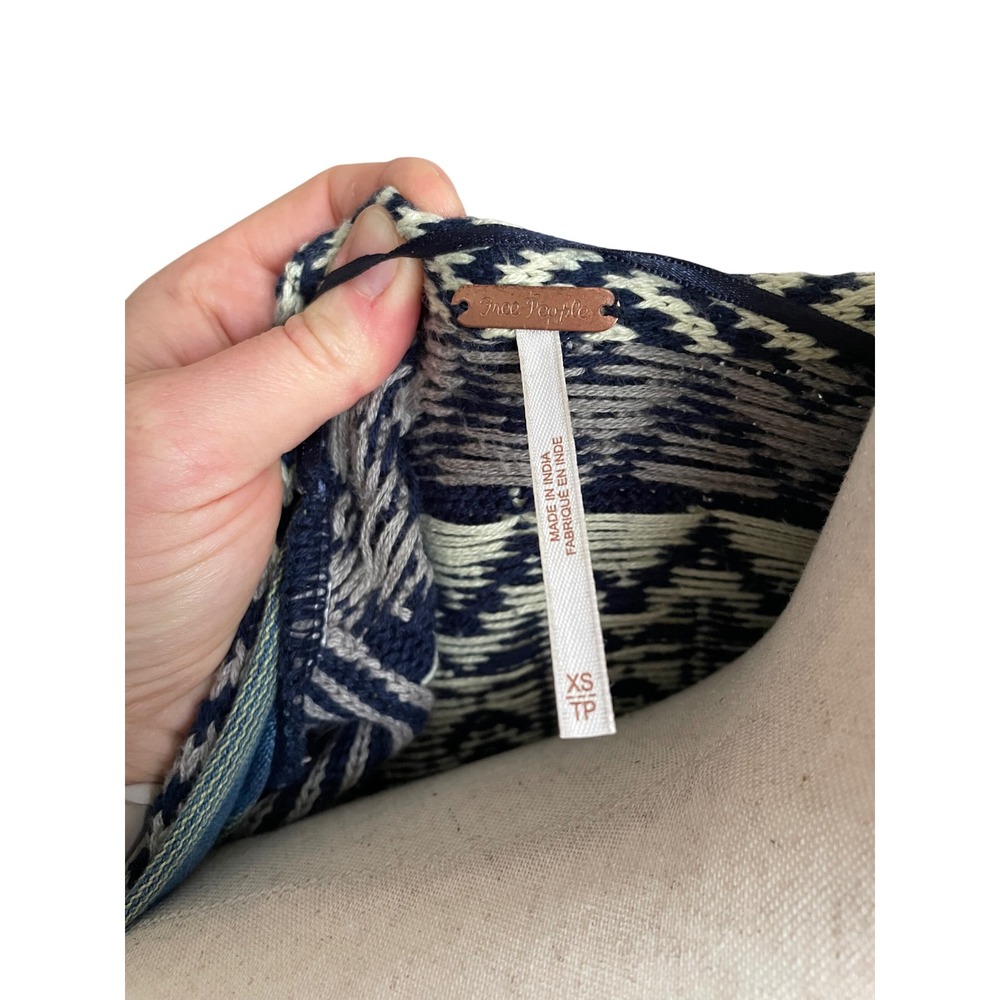 Free People Blue Skies Maxi Vest Patchwork Boho Sweater Duster XS Long Layering - Picture 3 of 7